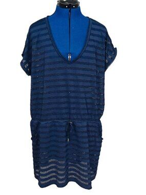 Calvin Klein Blue Drawstring Mesh Swim Cover